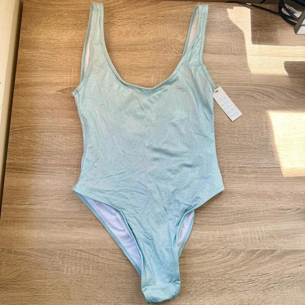 NWT Frankie's Bikinis Kyle Iridescent One Piece Swimsuit Cloud Chase Blue XL